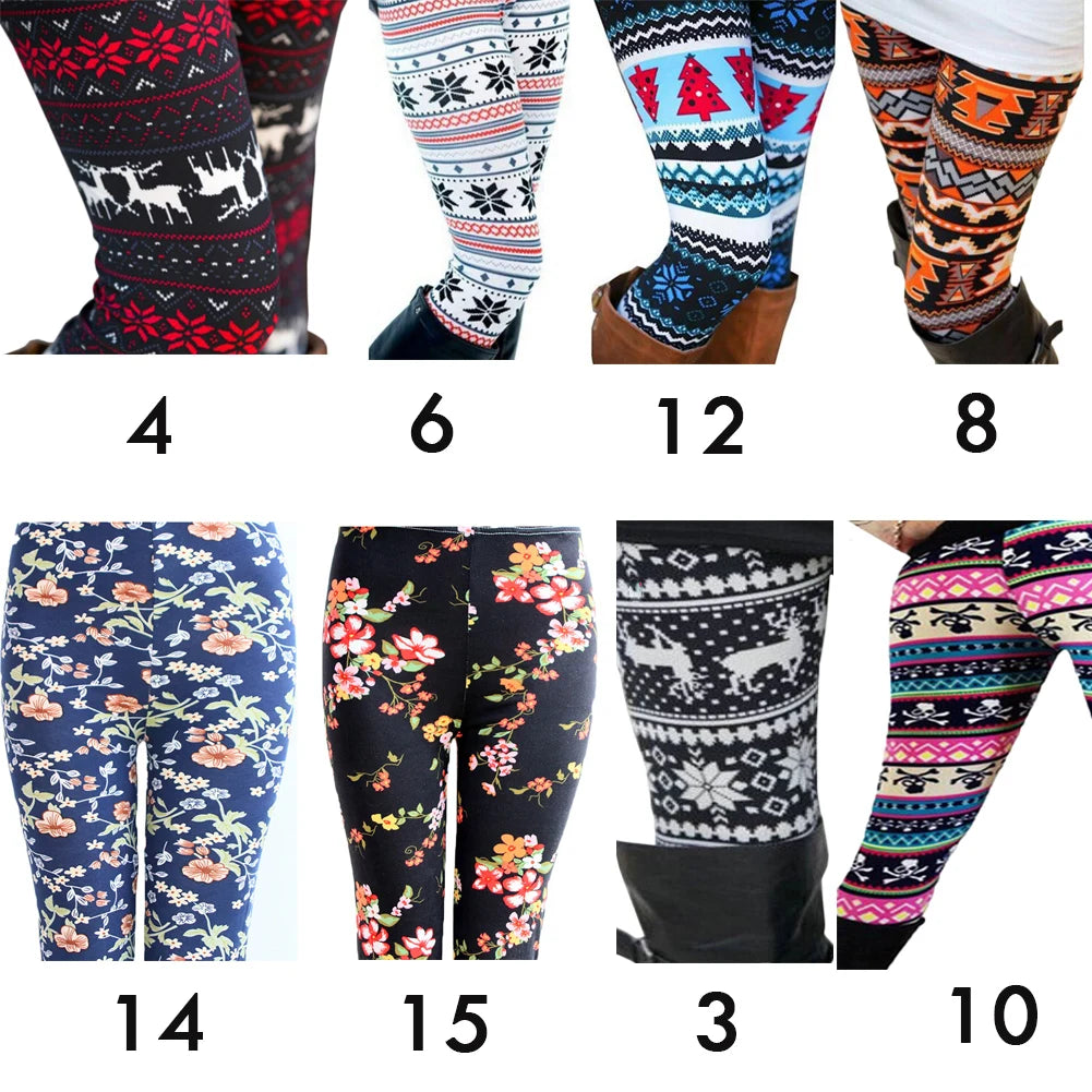 Plus Size Winter Christmas Leggings High Waist Floral/Elk Printed Long Pants Trousers 
Thermos