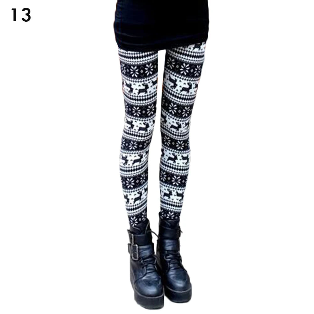 Plus Size Winter Christmas Leggings High Waist Floral/Elk Printed Long Pants Trousers 
Thermos