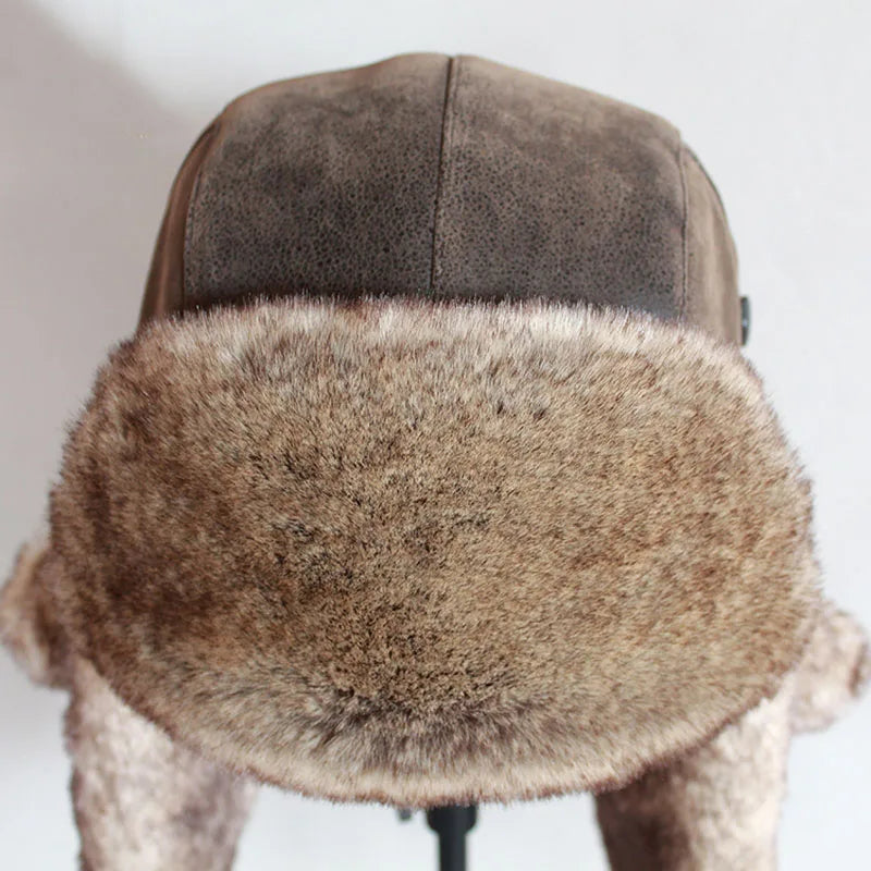 Bomber Hats Warm Ushanka Hat with Ear Flap Pu Leather