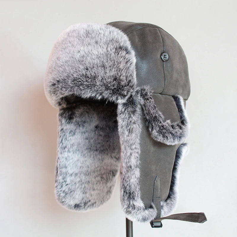 Bomber Hats Warm Ushanka Hat with Ear Flap Pu Leather