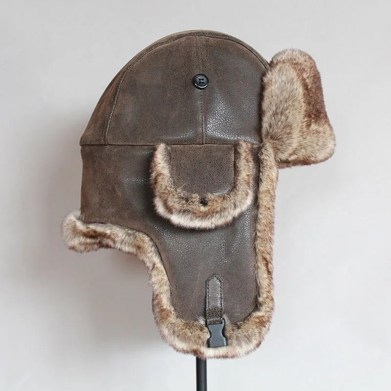 Bomber Hats Warm Ushanka Hat with Ear Flap Pu Leather