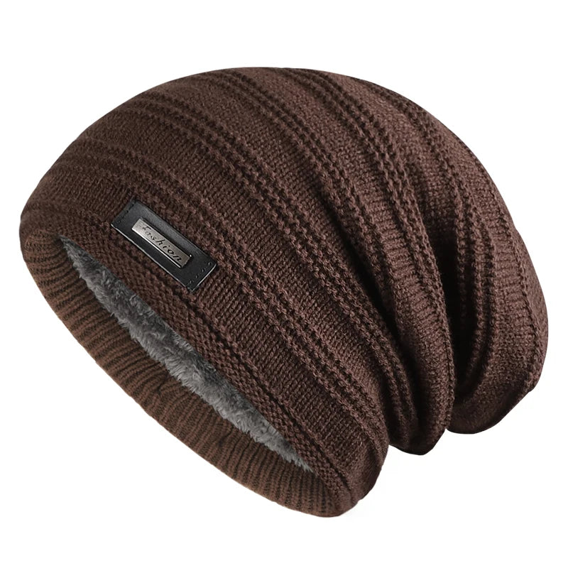 Warm Winter Hat Polyester Fleece Lined Knitted Cap 
Striped Plain Beanies