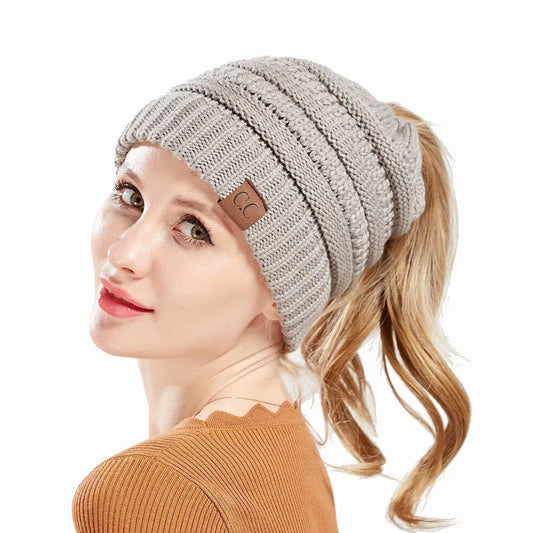 Lady Knitted Hats Openings Horsetail Hat