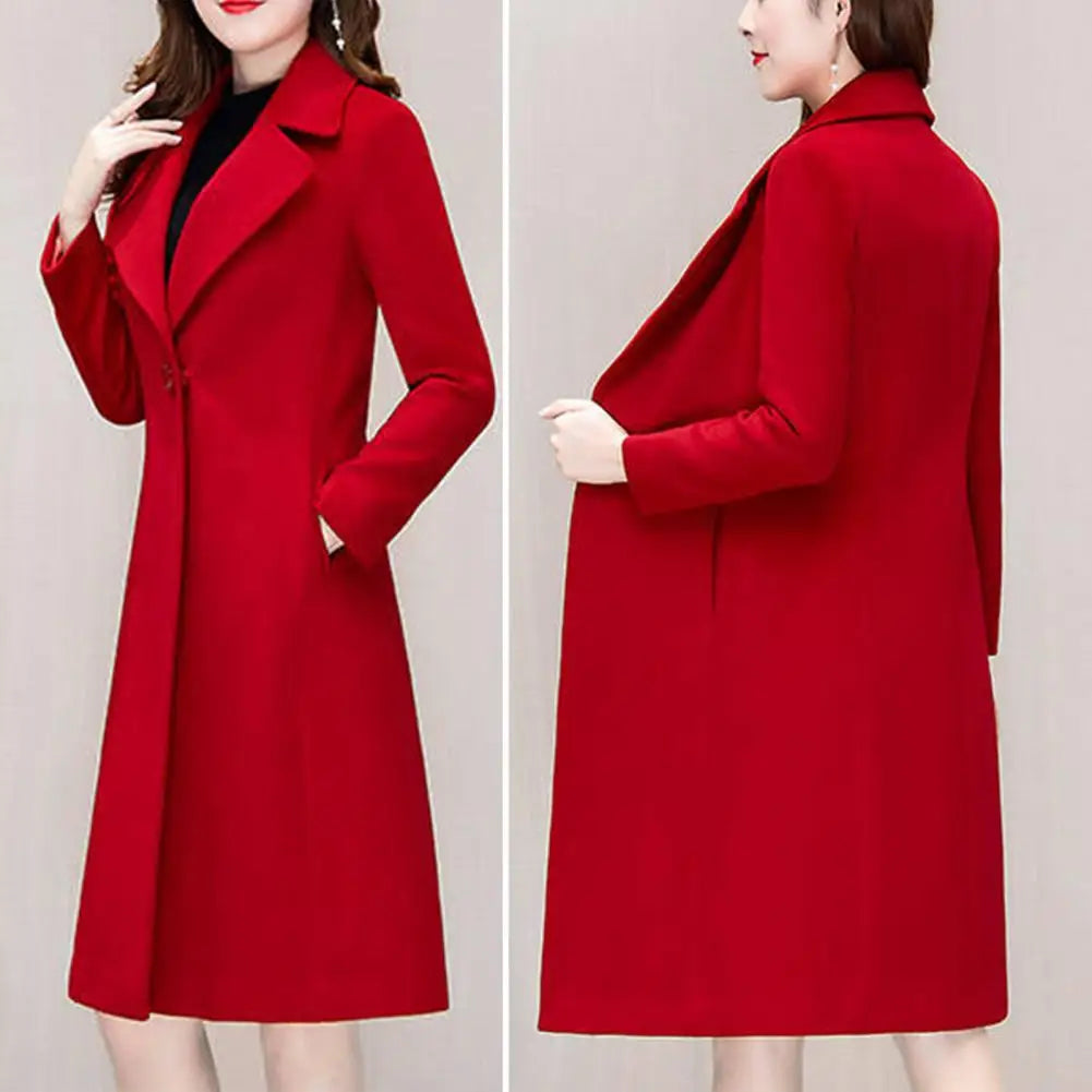 Autumn and Winter Woolen Coat Women's Medium Long Knee Down
Waist Suit Collar Wool Coat