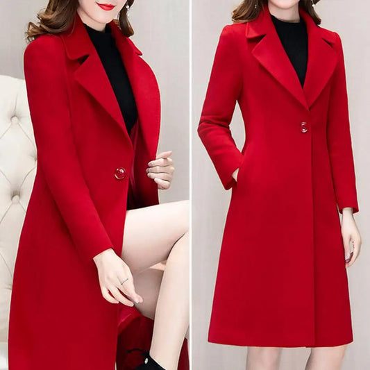 Autumn and Winter Woolen Coat Women's Medium Long Knee Down
Waist Suit Collar Wool Coat