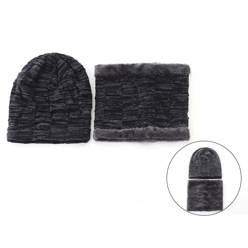 ✌ Men's Beanie Hat 2pcs Ski Cap And Scarf Winter Warm Woolly Hats Knit Ribbed Hiking Outdoor Plus Velvet Thicken