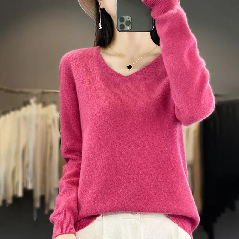 Women Sweater V-Neck 
Cashmere Long Sleeve Soft Knitwear