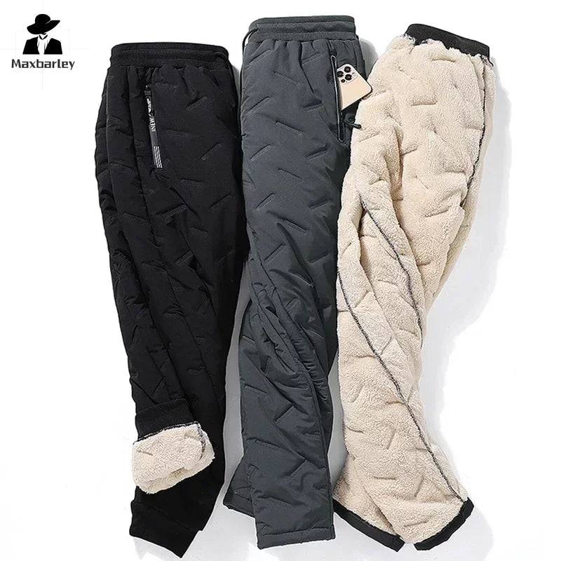 Down Cotton Pants Men's Casual Waterproof Zipper Pocket 
Thickened Wool Warm Pants Jogger Outdoor Cold-proof