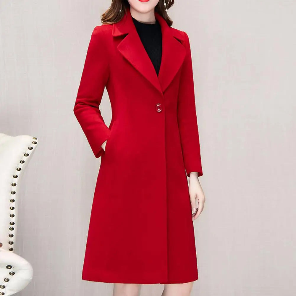 Autumn and Winter Woolen Coat Women's Medium Long Knee Down
Waist Suit Collar Wool Coat