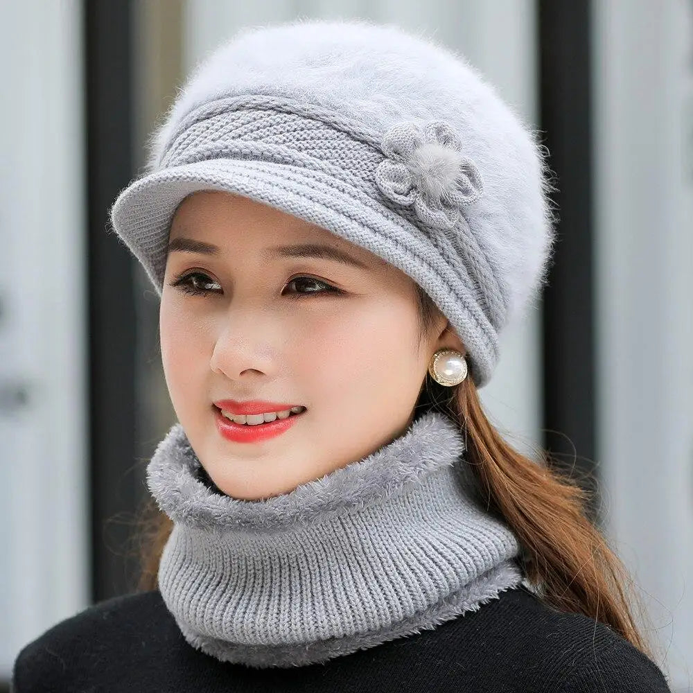 💘 Women Winter Hat Fur Lined Hat & Scarf Warm Set Fashion