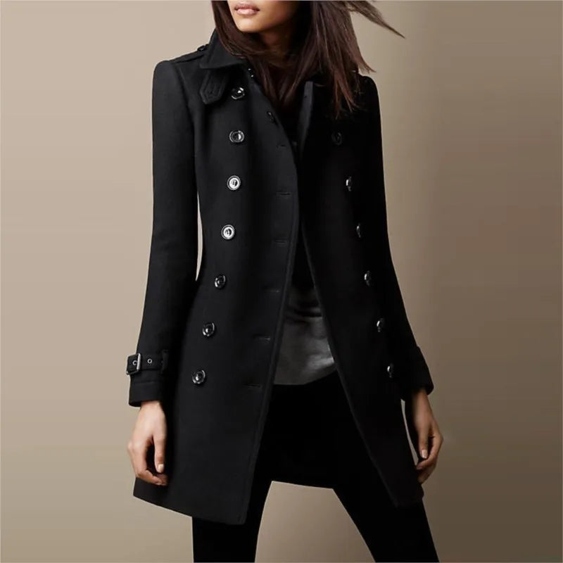 Autumn Winter Turn-down Neck Woolen Jacket Coat Women
Long Sleeve Double Breasted  Loose Wool Coats Streetwear