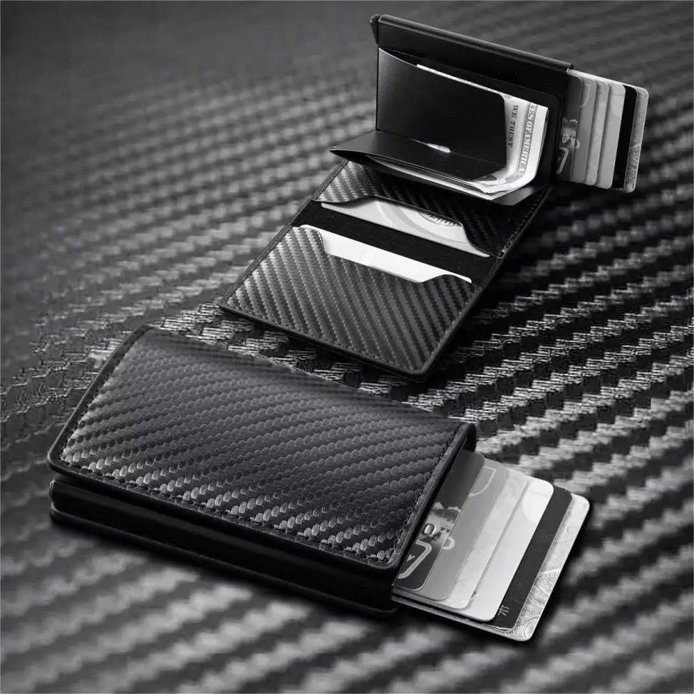 Minimalist RFID Blocking Card Holder Wallet Lead Alloy, Non-Braided PU Leather, Black Accessories