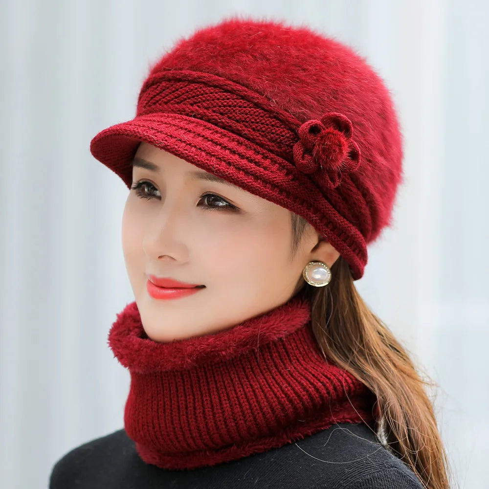 💘 Women Winter Hat Fur Lined Hat & Scarf Warm Set Fashion