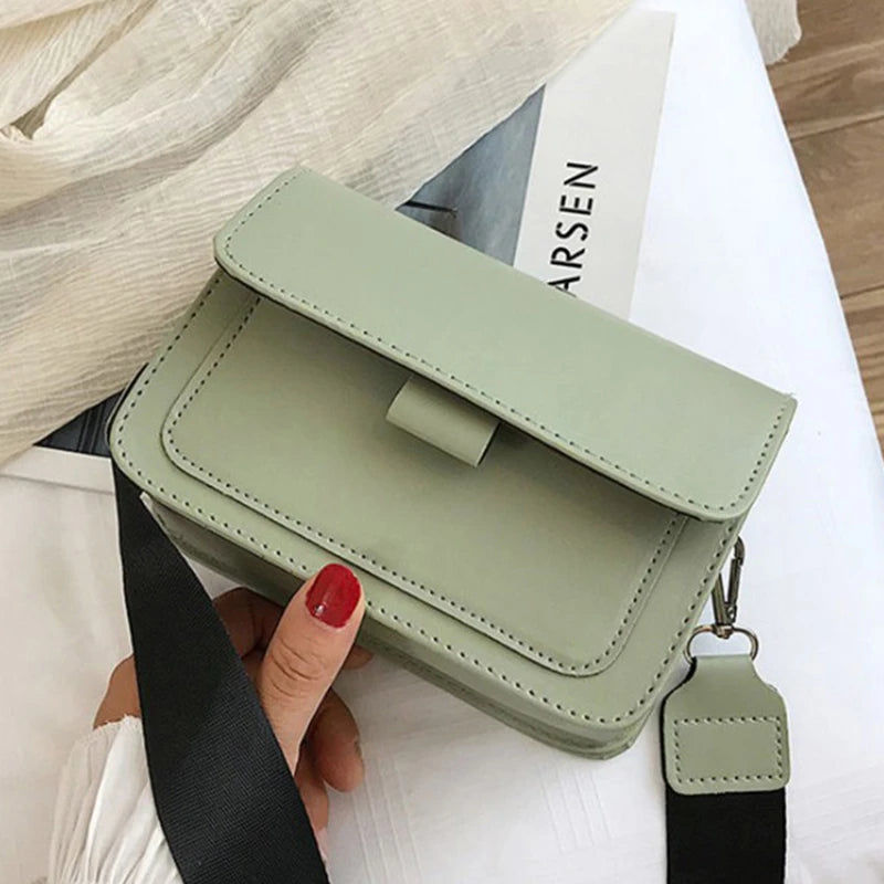 Women Small Square Bag Retro Versatile Wide Shoulder Strap