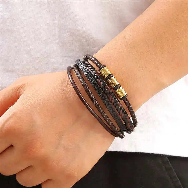 🔥 Classic Men's Leather Bracelet 19/21/23cmHand-woven Multilayer