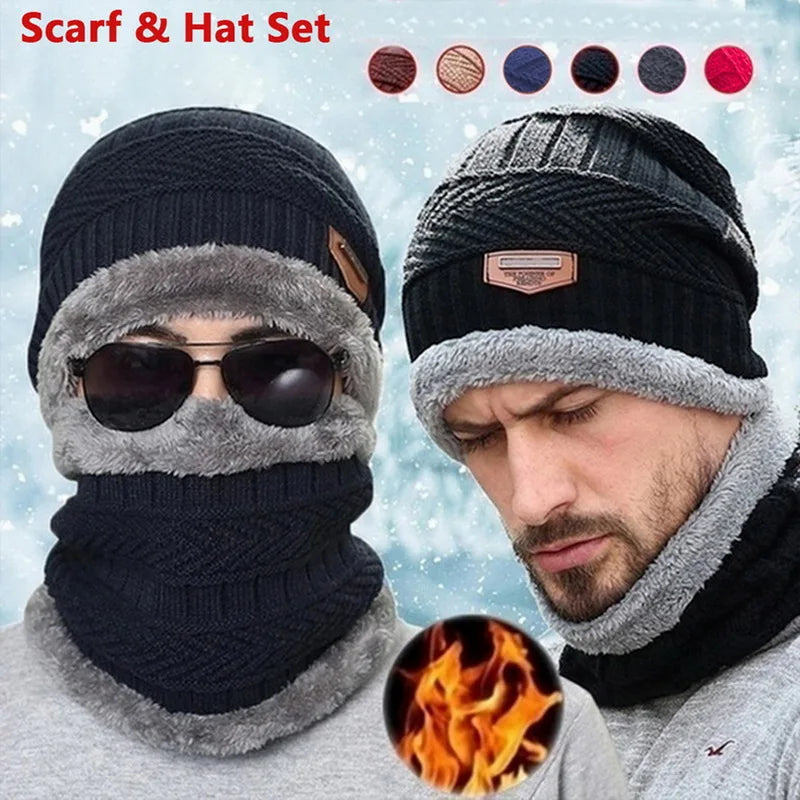 🏆 Winter Hats Knit Cap Men Velvet Ha Fleece Scarf Outdoor Riding Hat Warm Thickening Plus Velvet Neck Protect Cap