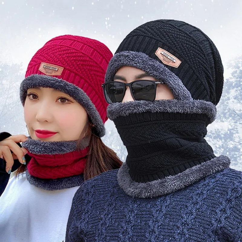 🏆 Winter Hats Knit Cap Men Velvet Ha Fleece Scarf Outdoor Riding Hat Warm Thickening Plus Velvet Neck Protect Cap