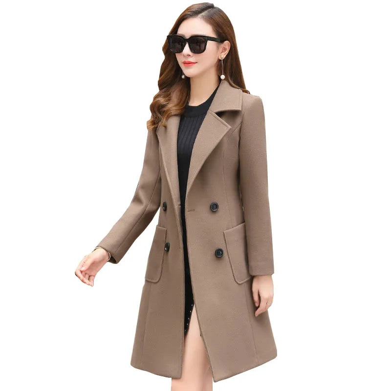 Elegant Women's Winter Plus Size Slim Woolen Coats