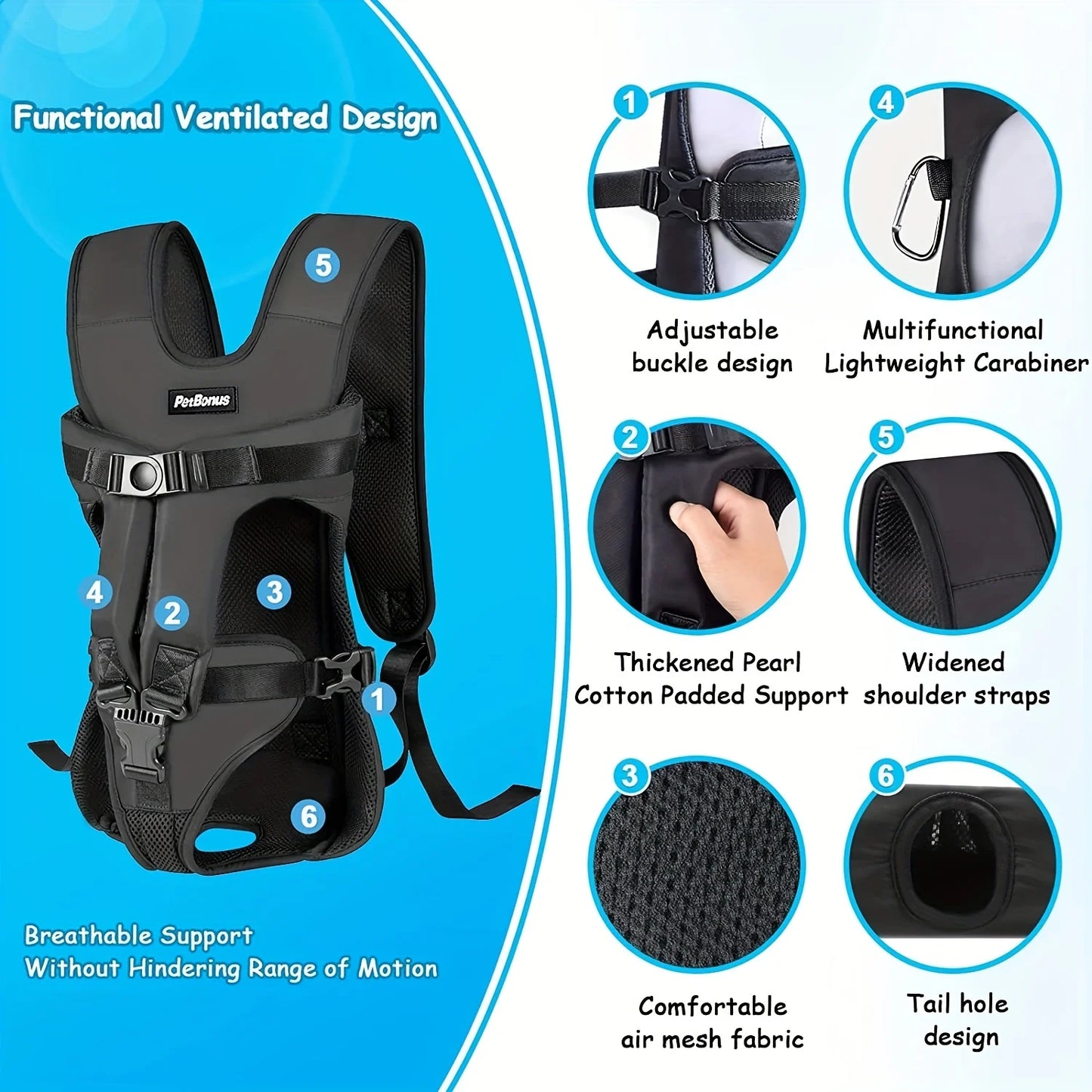 Pet Front Dog Carrier Backpacks, 
Adjustable Hands Free Dog Backpack Carrier For Medium Small Dogs