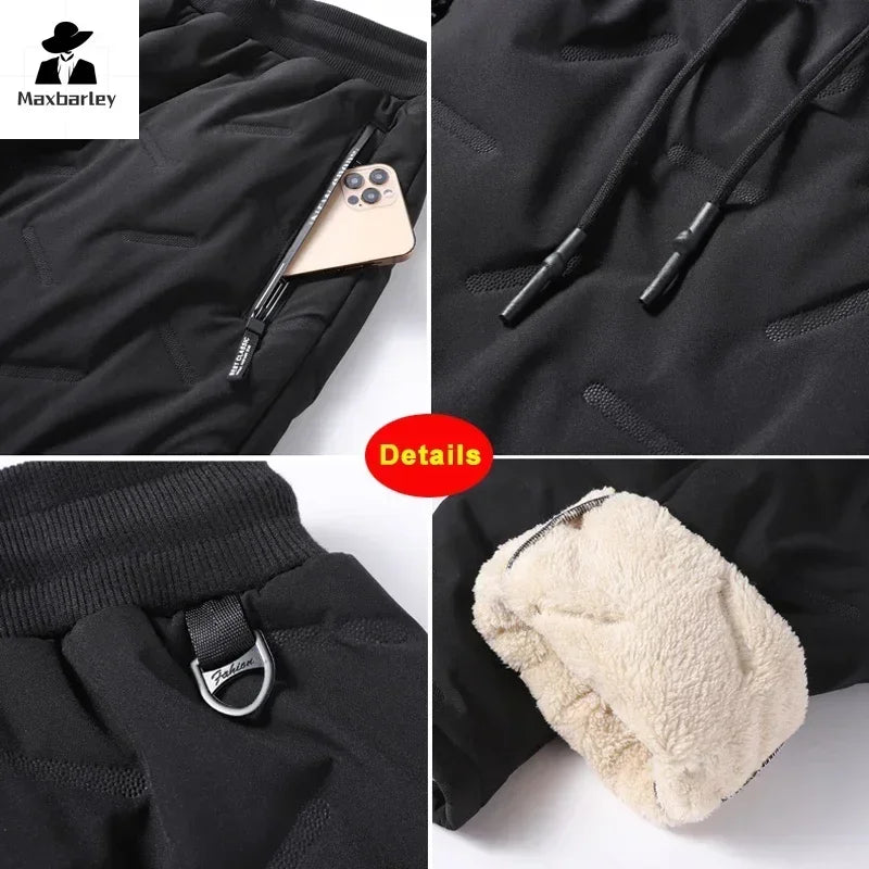 Down Cotton Pants Men's Casual Waterproof Zipper Pocket 
Thickened Wool Warm Pants Jogger Outdoor Cold-proof