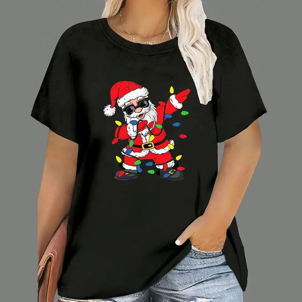 Christmas T Shirts Women's Cartoon Santa Claus Print