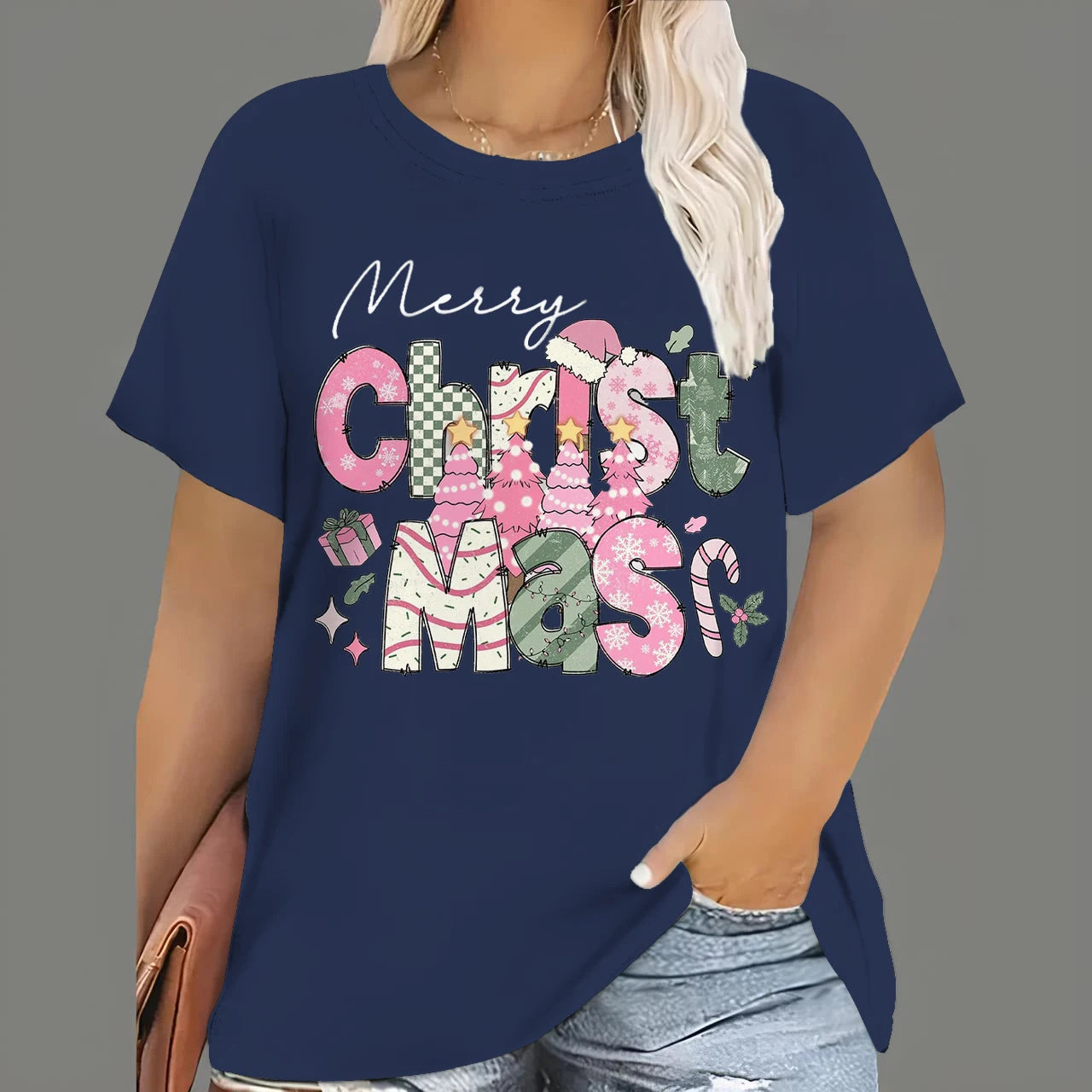 Christmas T Shirts Women's Cartoon Santa Claus Print