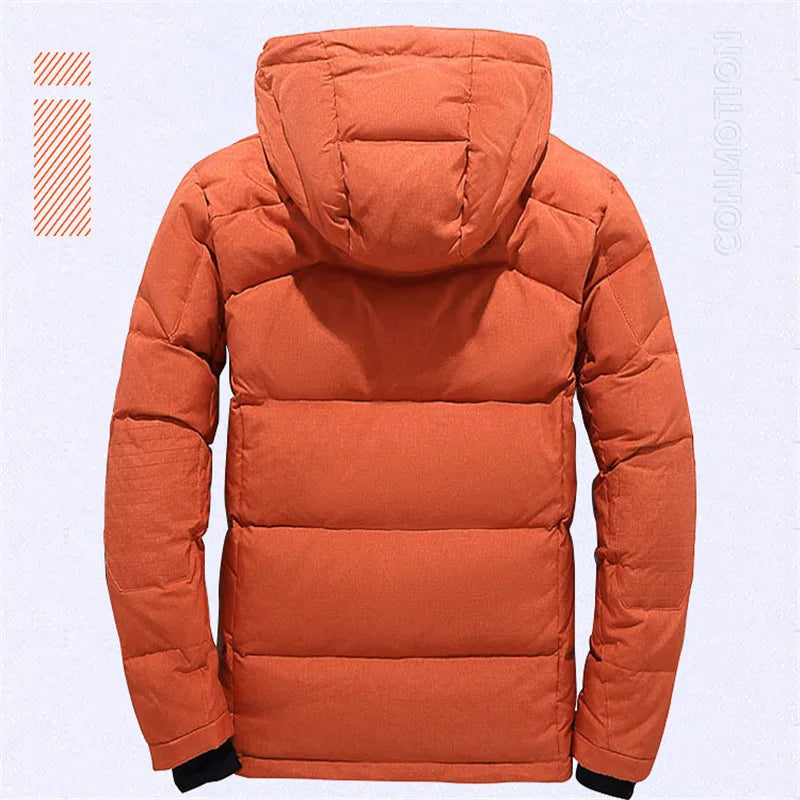 Down Jacket Men White Duck Coat Windproof Warm 
Overcoat Thicken Solid Color Hooded