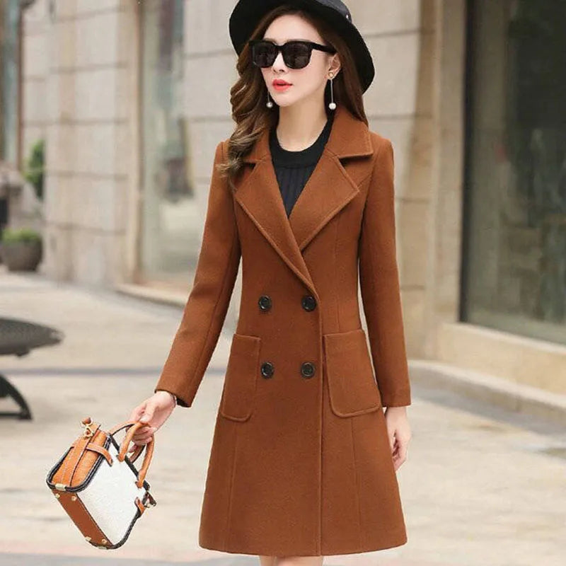 Elegant Women's Winter Plus Size Slim Woolen Coats