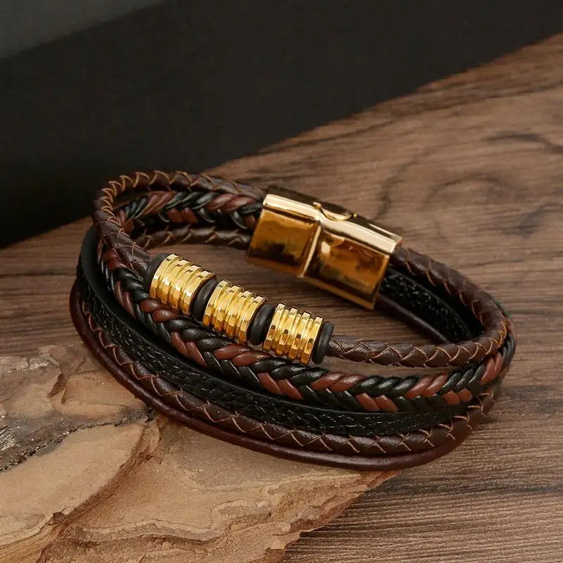 🔥 Classic Men's Leather Bracelet 19/21/23cmHand-woven Multilayer