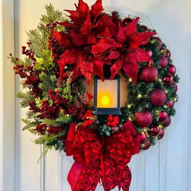 Christmas Wreath With Lamp Bow Ball Big Red Flower