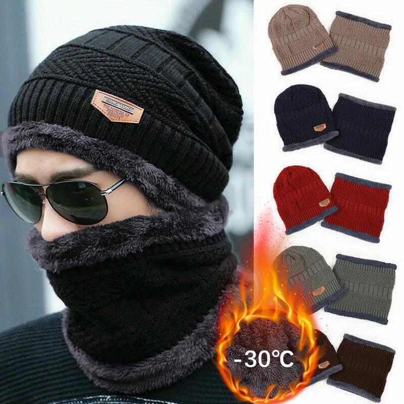 🏆 Winter Hats Knit Cap Men Velvet Ha Fleece Scarf Outdoor Riding Hat Warm Thickening Plus Velvet Neck Protect Cap