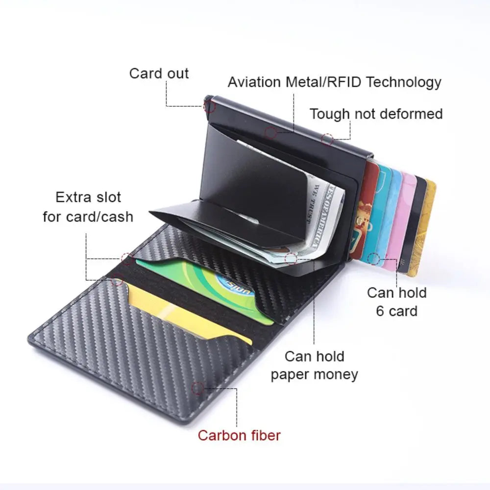 Minimalist RFID Blocking Card Holder Wallet Lead Alloy, Non-Braided PU Leather, Black Accessories