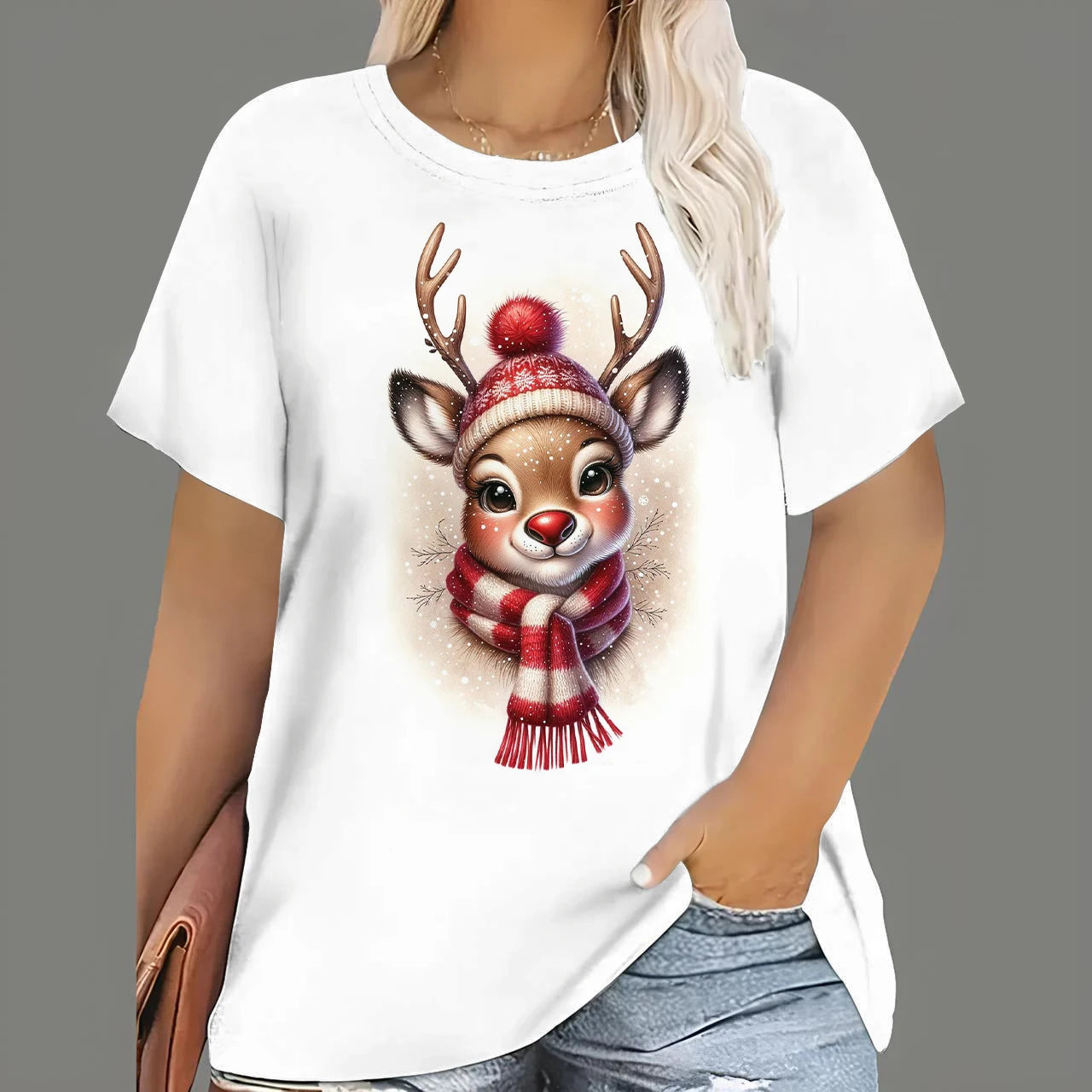 Christmas T Shirts Women's Cartoon Santa Claus Print