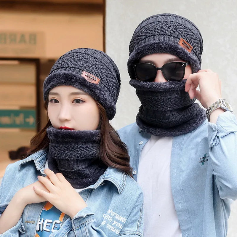 🏆 Winter Hats Knit Cap Men Velvet Ha Fleece Scarf Outdoor Riding Hat Warm Thickening Plus Velvet Neck Protect Cap