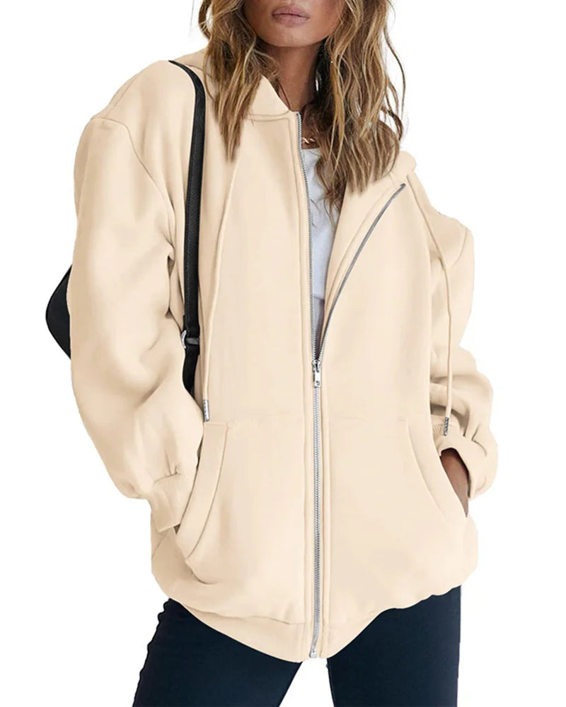 Zipper Cardigan Hooded Sweatshirt Sporty Style