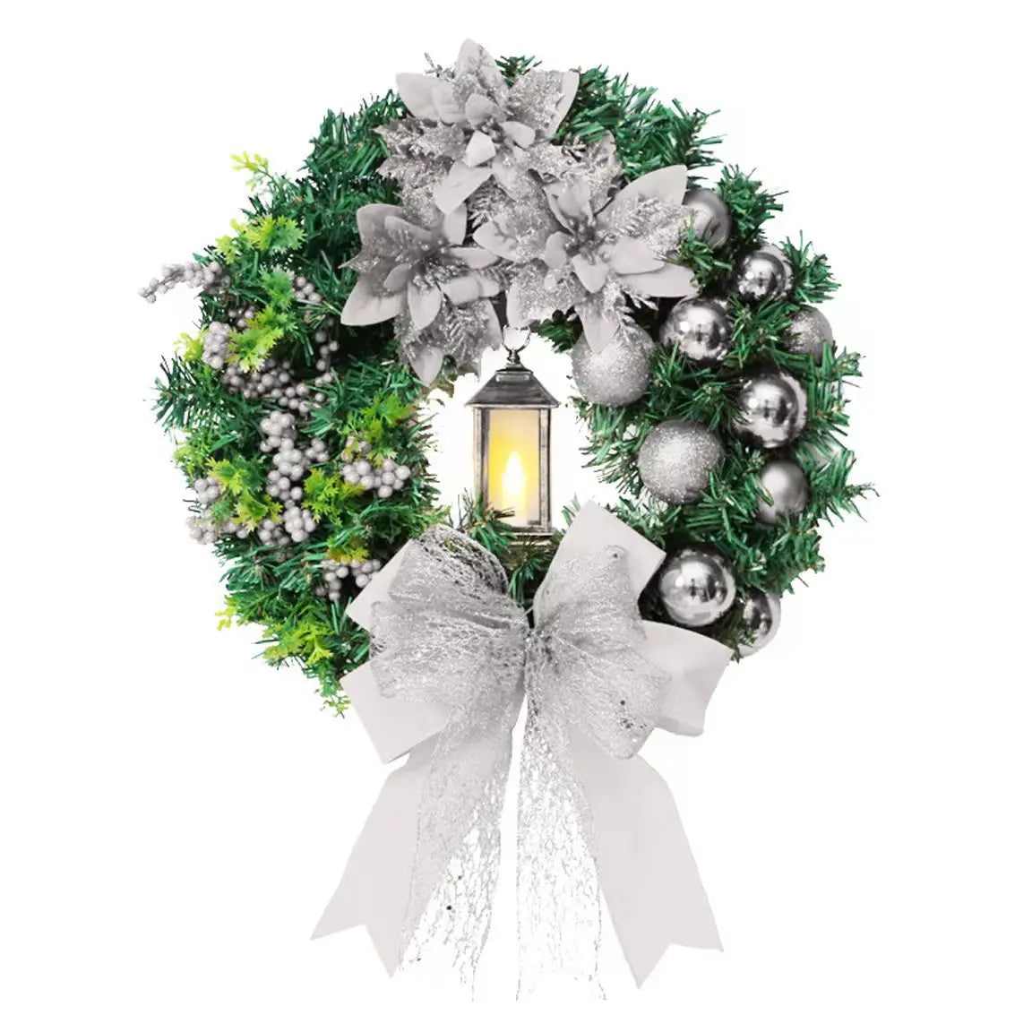 Christmas Wreath With Lamp Bow Ball Big Red Flower