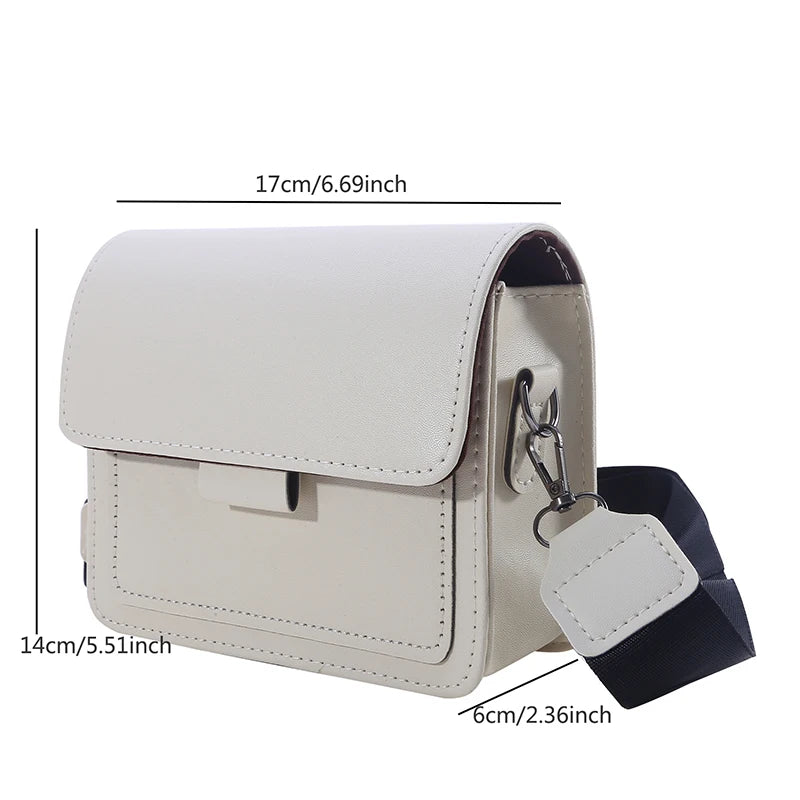 Women Small Square Bag Retro Versatile Wide Shoulder Strap