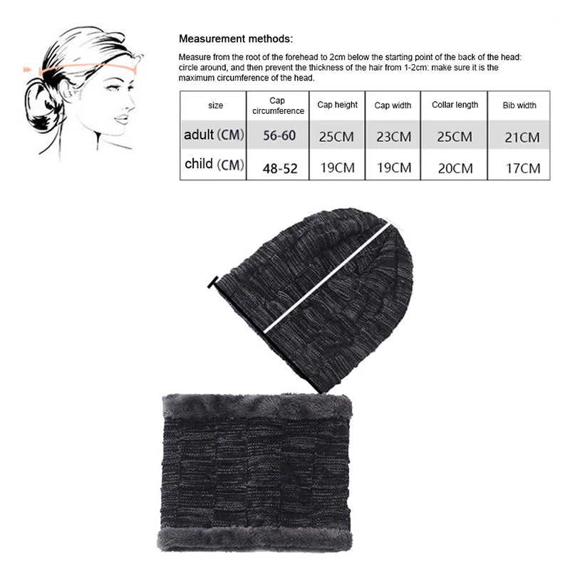 ✌ Men's Beanie Hat 2pcs Ski Cap And Scarf Winter Warm Woolly Hats Knit Ribbed Hiking Outdoor Plus Velvet Thicken