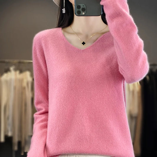 Women Sweater V-Neck 
Cashmere Long Sleeve Soft Knitwear