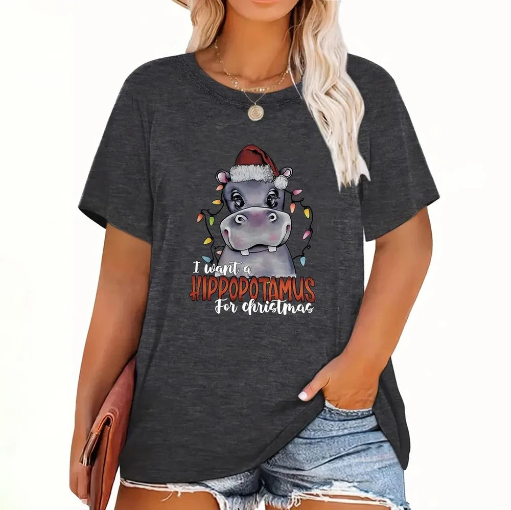 Christmas T Shirts Women's Cartoon Santa Claus Print