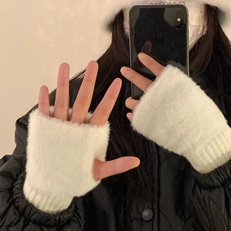 Soft Winter Half Finger Gloves Women Warm Luxury