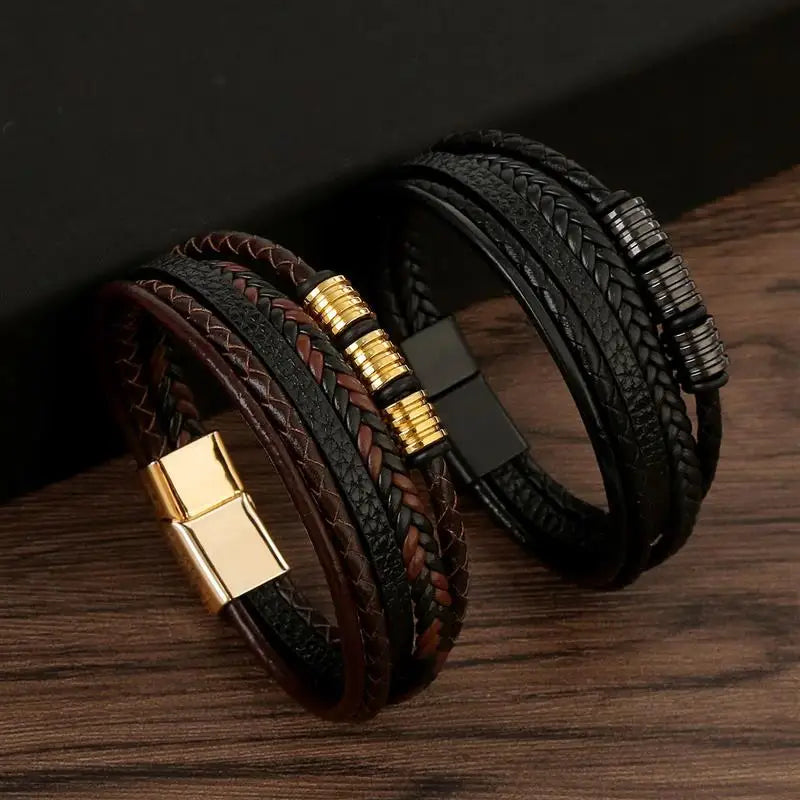 🔥 Classic Men's Leather Bracelet 19/21/23cmHand-woven Multilayer