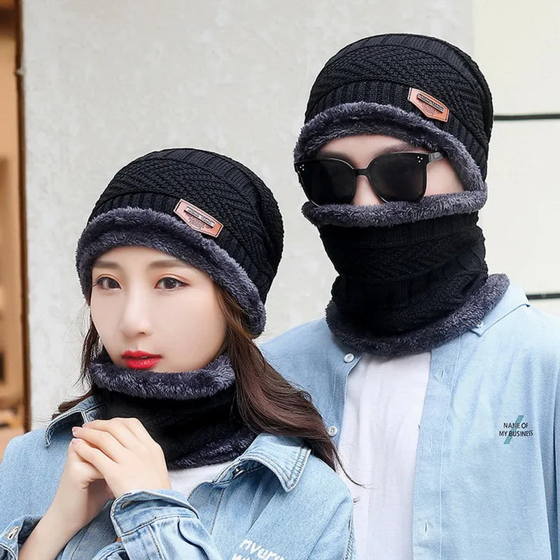 🏆 Winter Hats Knit Cap Men Velvet Ha Fleece Scarf Outdoor Riding Hat Warm Thickening Plus Velvet Neck Protect Cap