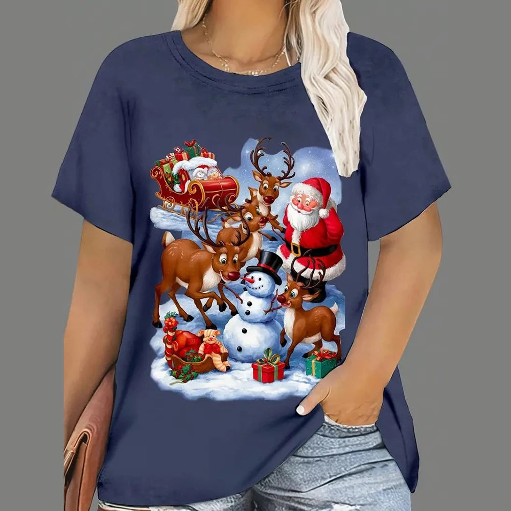 Christmas T Shirts Women's Cartoon Santa Claus Print