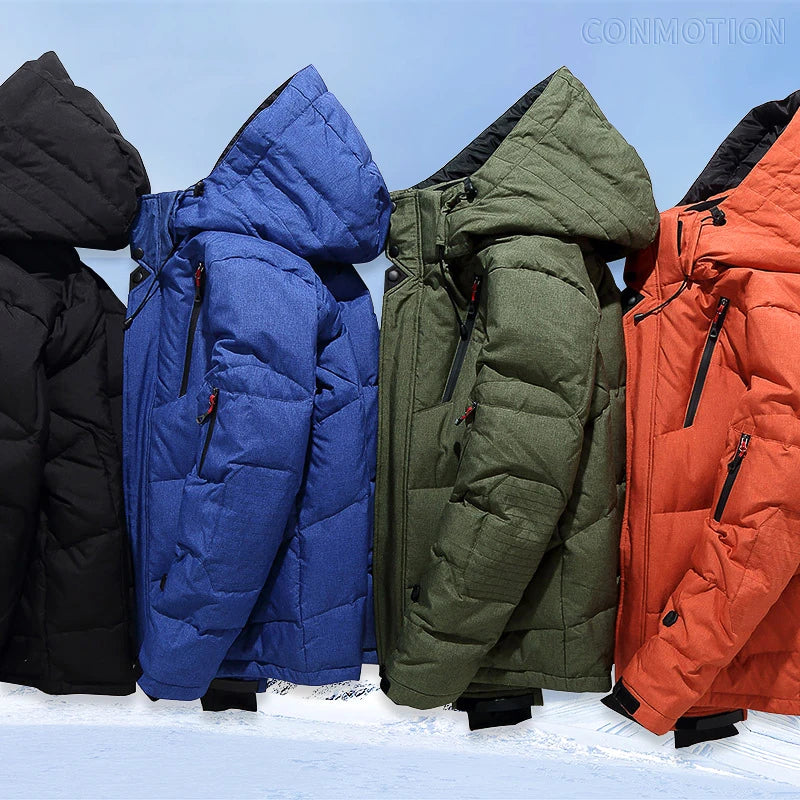 Down Jacket Men White Duck Coat Windproof Warm 
Overcoat Thicken Solid Color Hooded