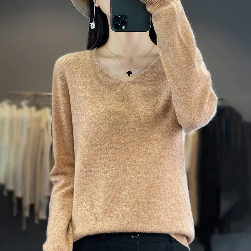 Women Sweater V-Neck 
Cashmere Long Sleeve Soft Knitwear