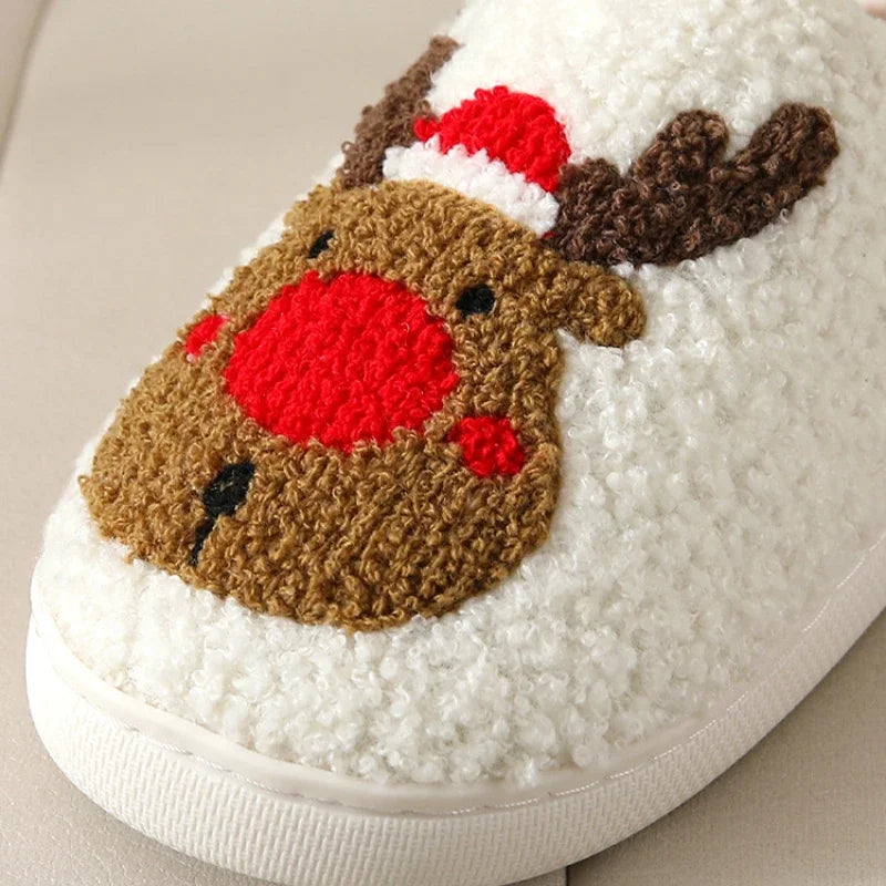 Christmas Elk Cotton Slippers for Women/Men Winter Non Slip