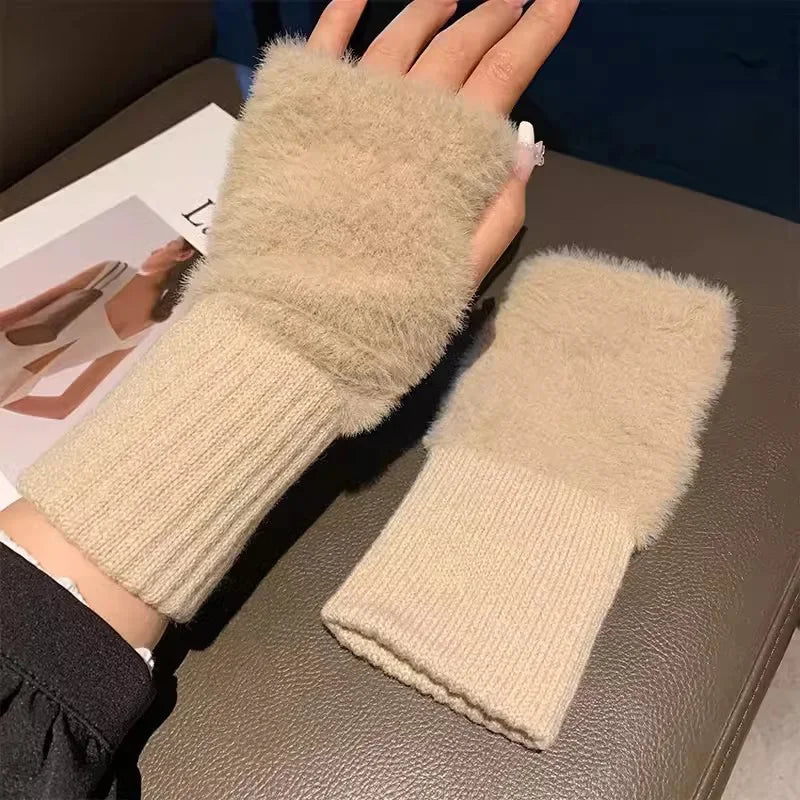 Soft Winter Half Finger Gloves Women Warm Luxury