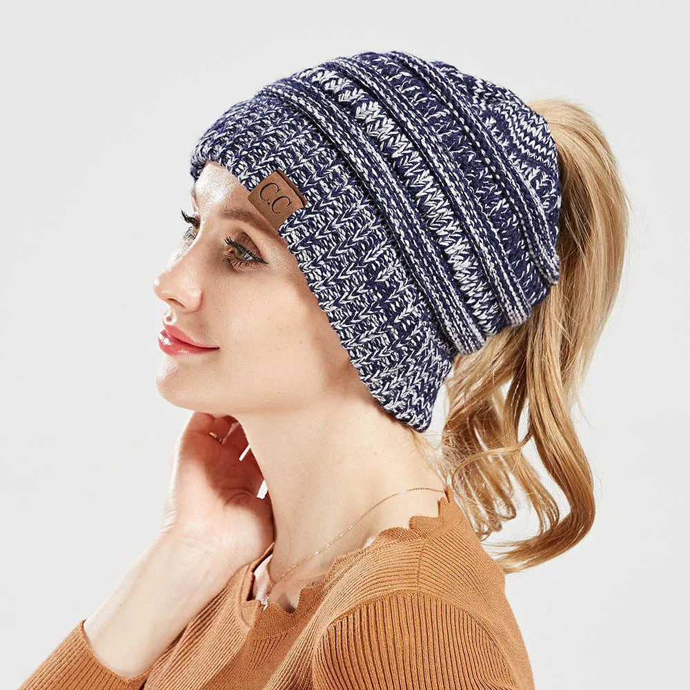 Lady Knitted Hats Openings Horsetail Hat