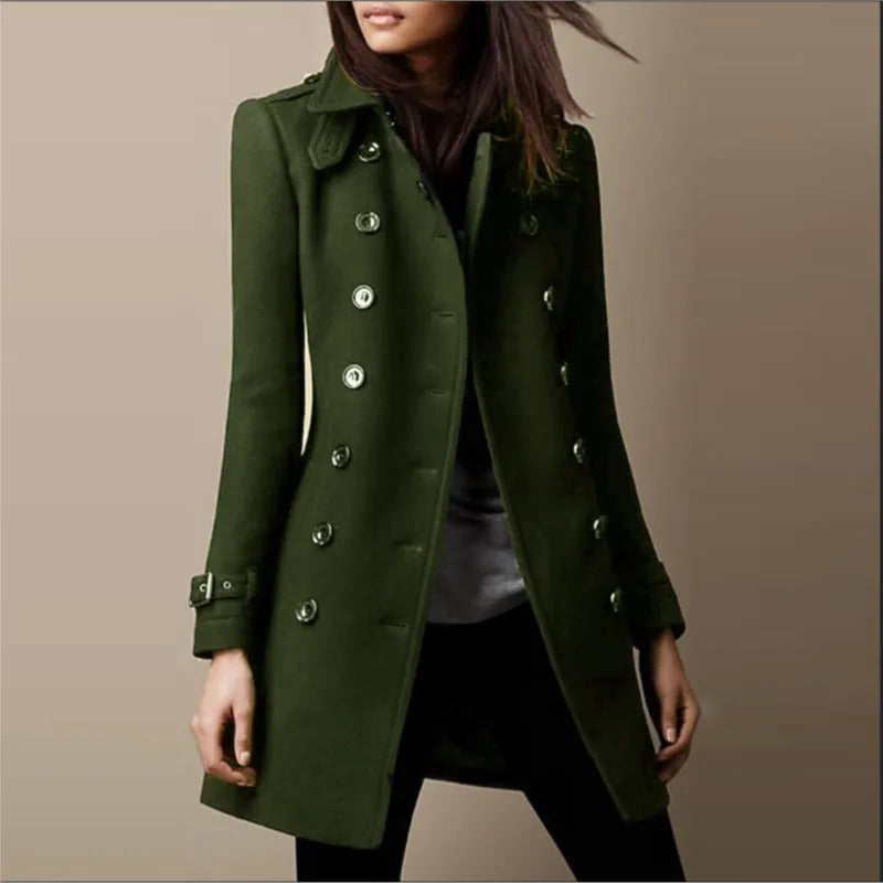 Autumn Winter Turn-down Neck Woolen Jacket Coat Women
Long Sleeve Double Breasted  Loose Wool Coats Streetwear